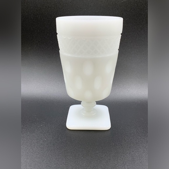 Vtg McKee Opal Milk Glass Goblet Thumbprint Pattern Replacement 1960s - Picture 1 of 4